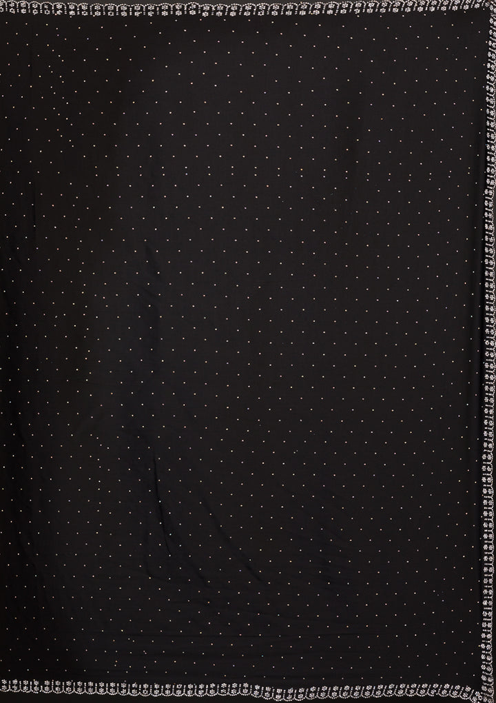 Black Satin Silver Stonework Saree With Matching Blouse Piece