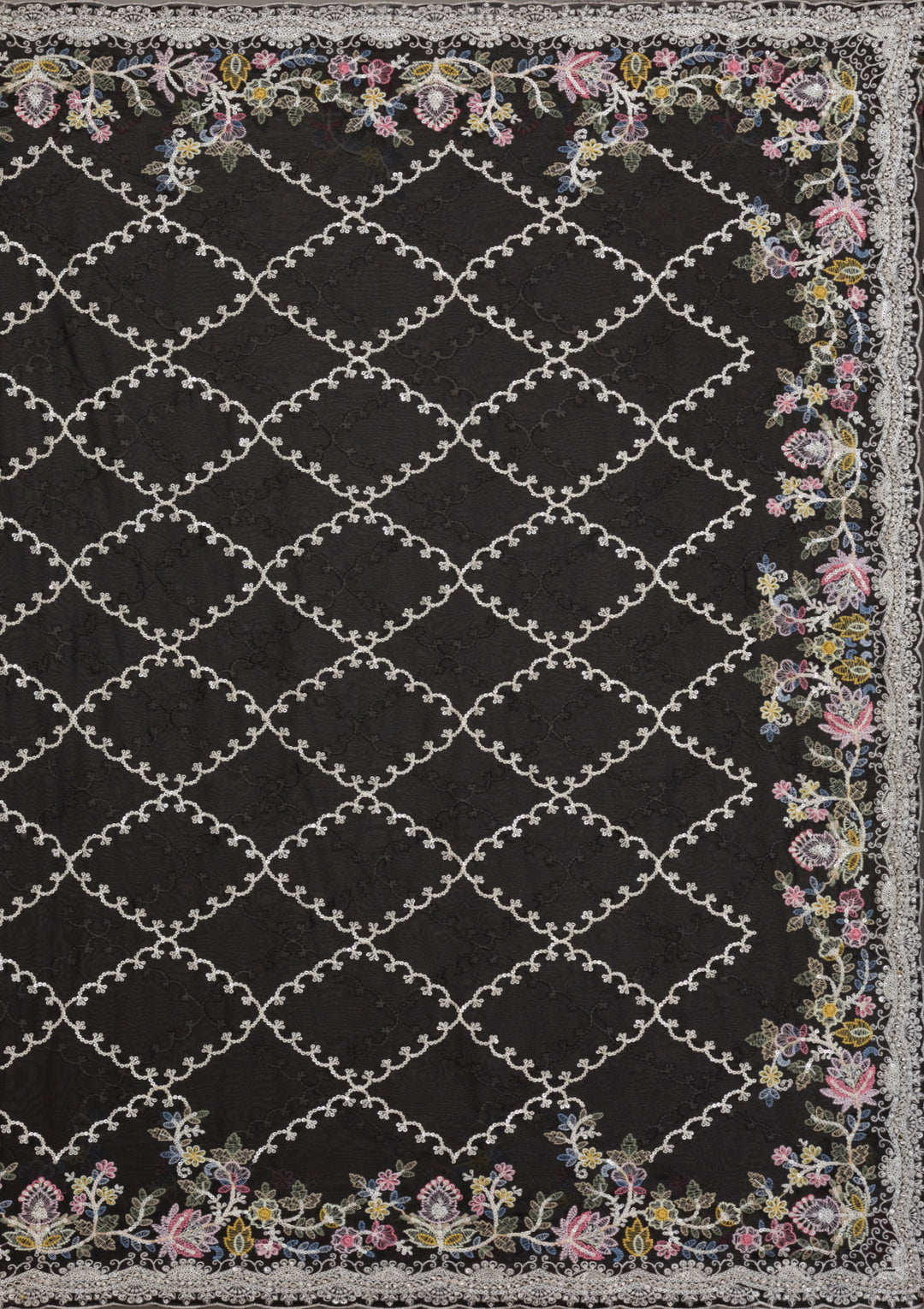 Black Tissue Threadwork Saree With Matching Blouse Piece
