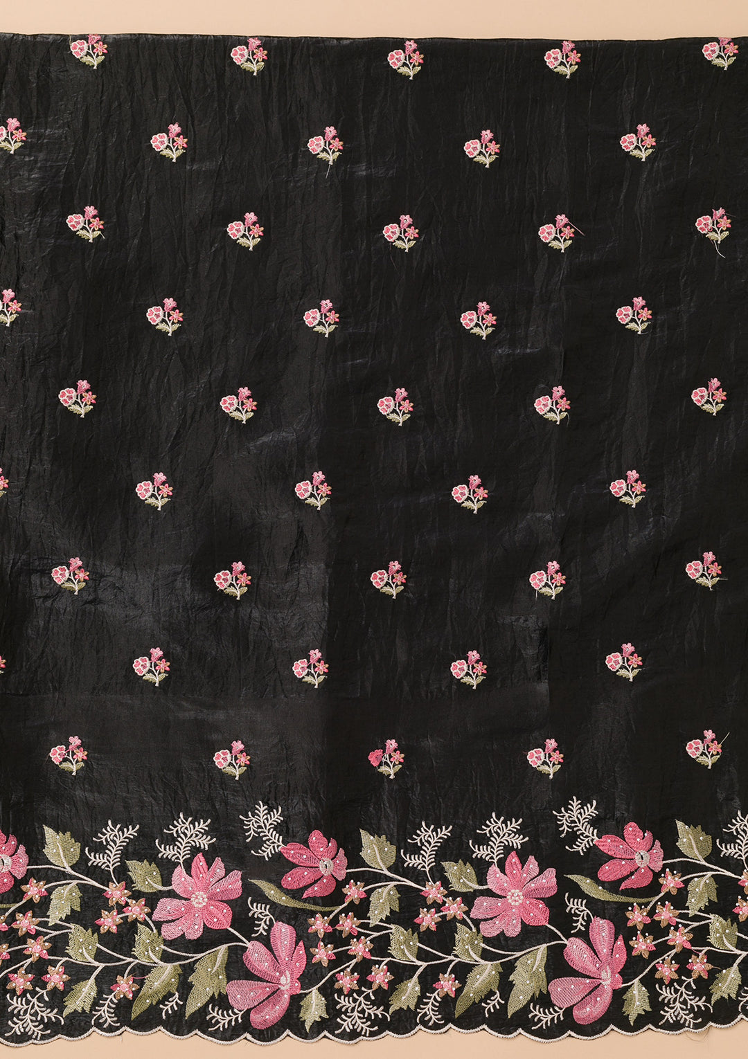 Koskii Black Georgette Salwar Suit – Unstitched with Vibrant Threadwork