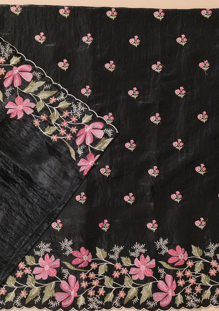 Koskii Black Georgette Salwar Suit – Unstitched with Vibrant Threadwork