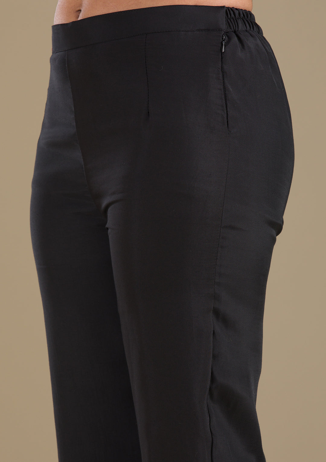 Black Threadwork Semi Crepe Readymade Salwar Suit