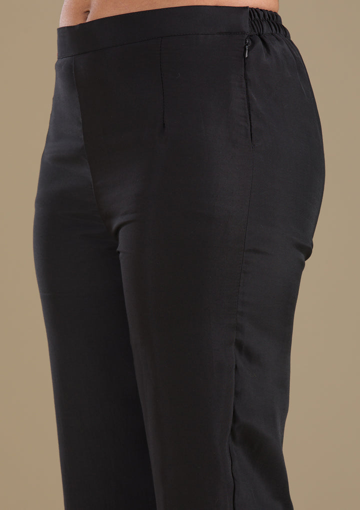 Black Threadwork Semi Crepe Readymade Salwar Suit