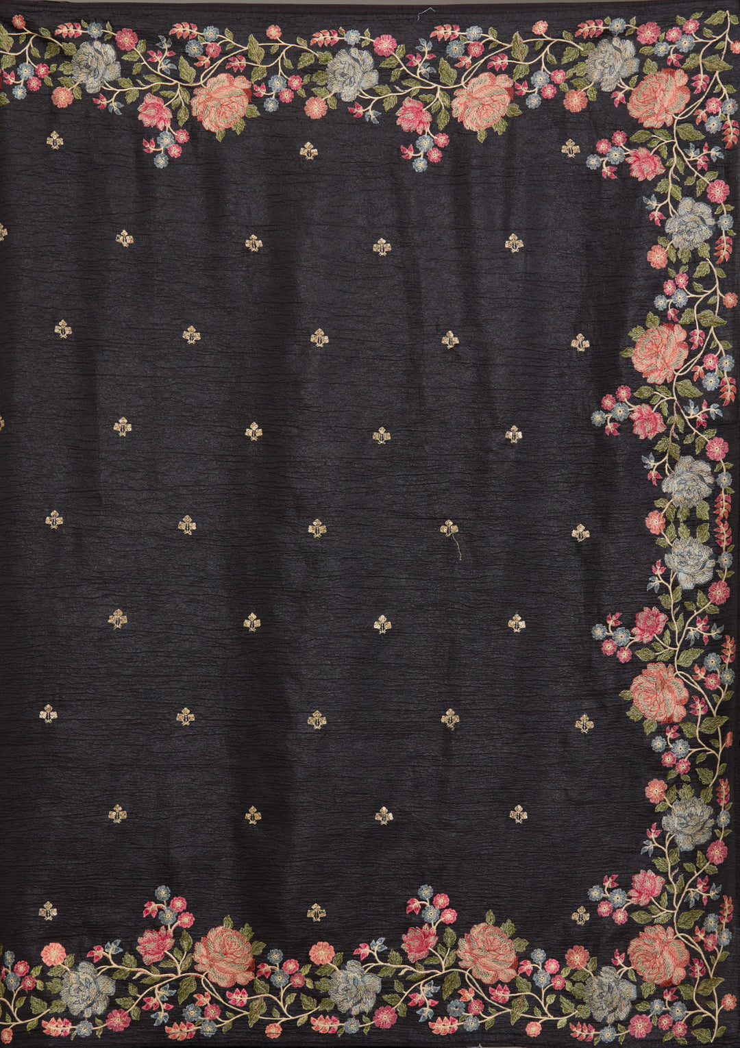 Black Tissue Threadwork Saree With Matching Blouse Piece