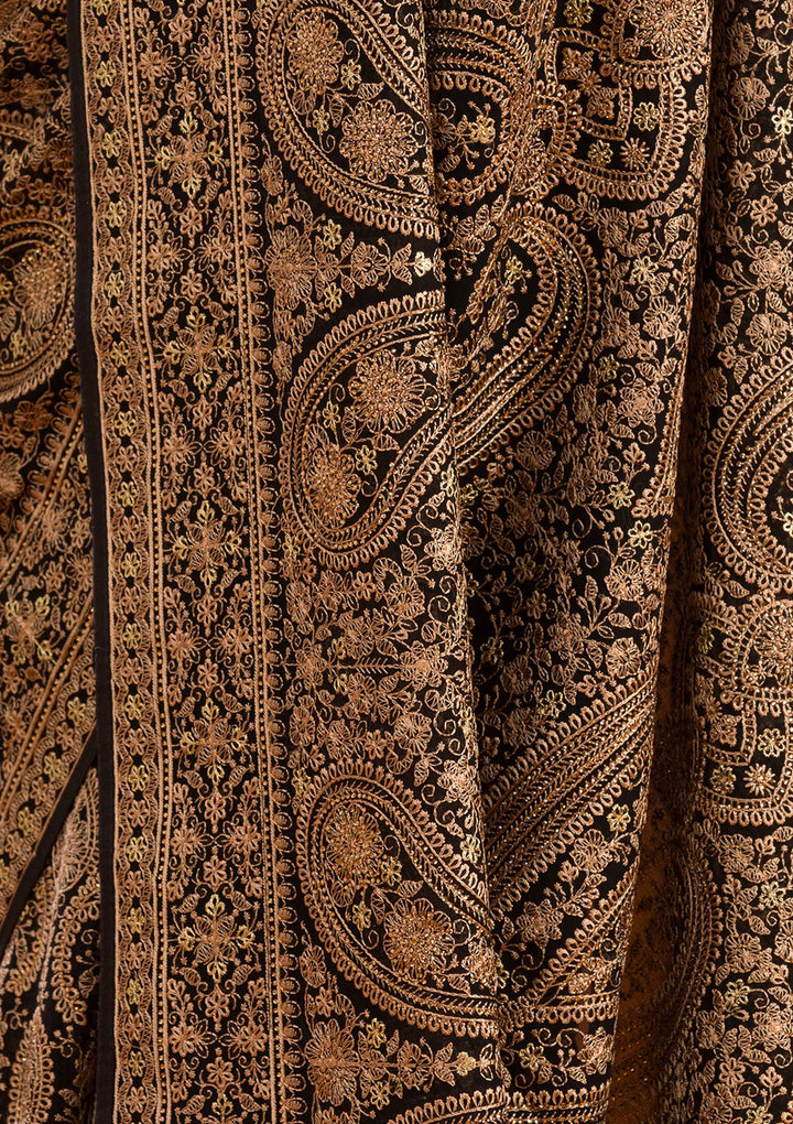 Black Georgette Kashmiri Saree With Matching Blouse Piece