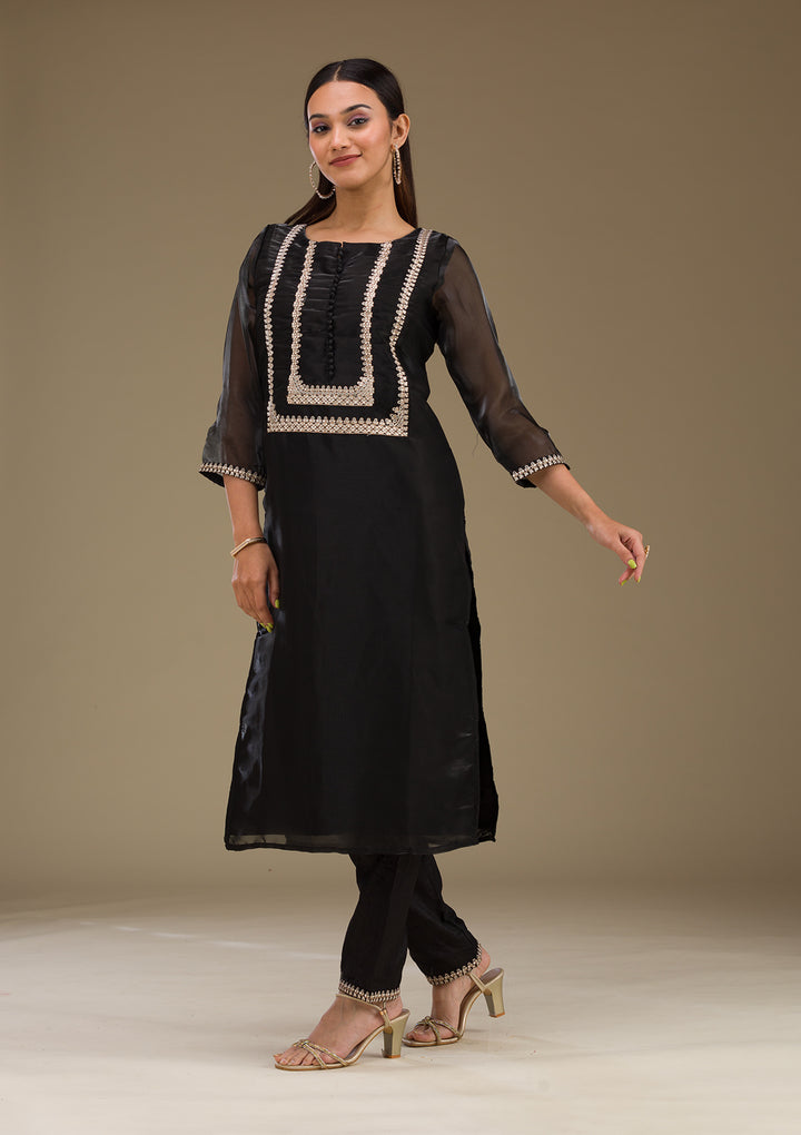 Black Zariwork  Organza Fabric Readymade Salwar Suit