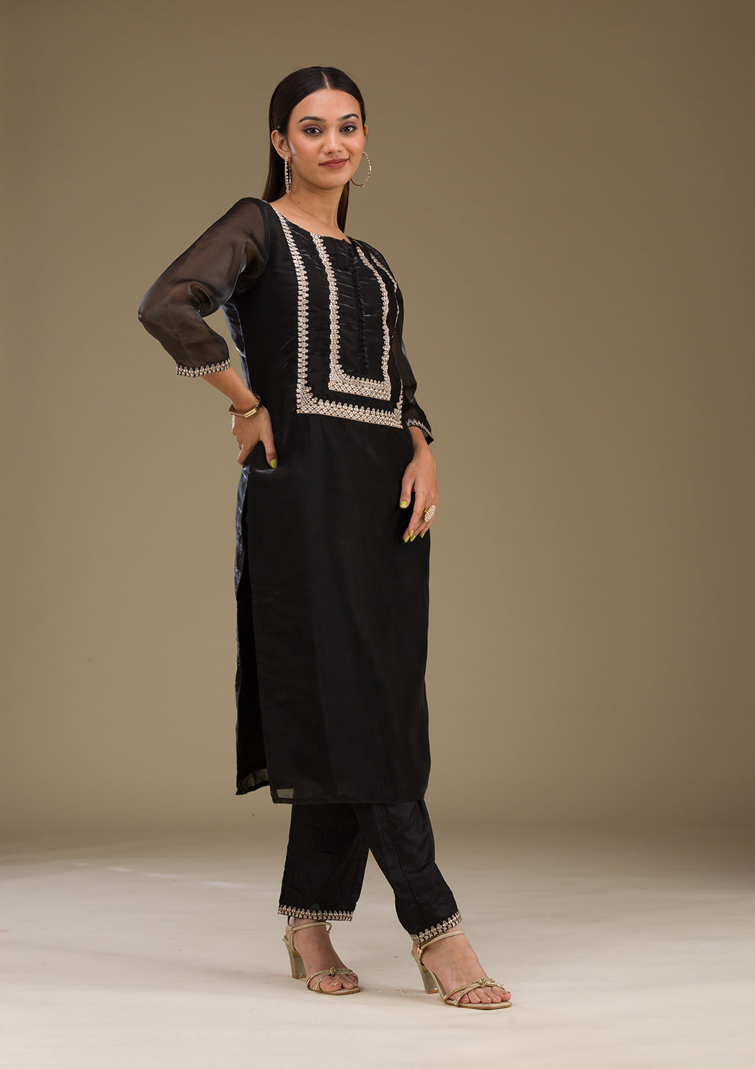 Black Zariwork  Organza Fabric Readymade Salwar Suit