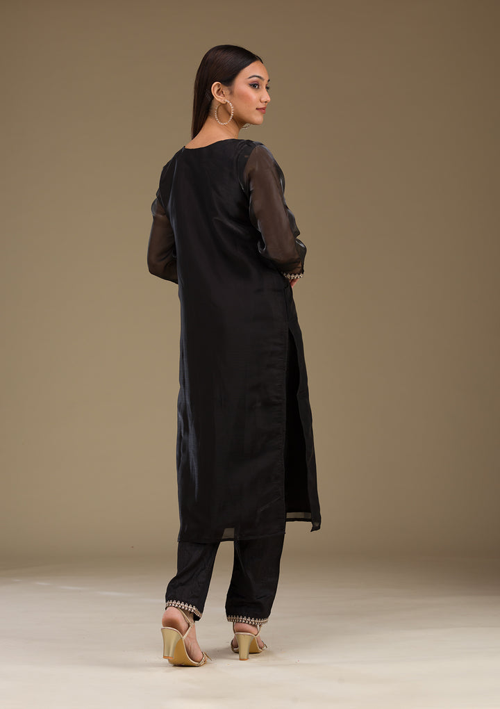 Black Zariwork  Organza Fabric Readymade Salwar Suit