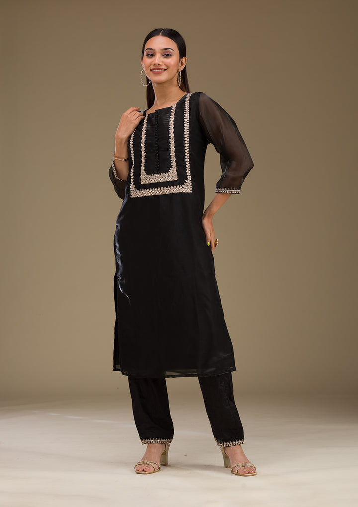 Black Zariwork  Organza Fabric Readymade Salwar Suit