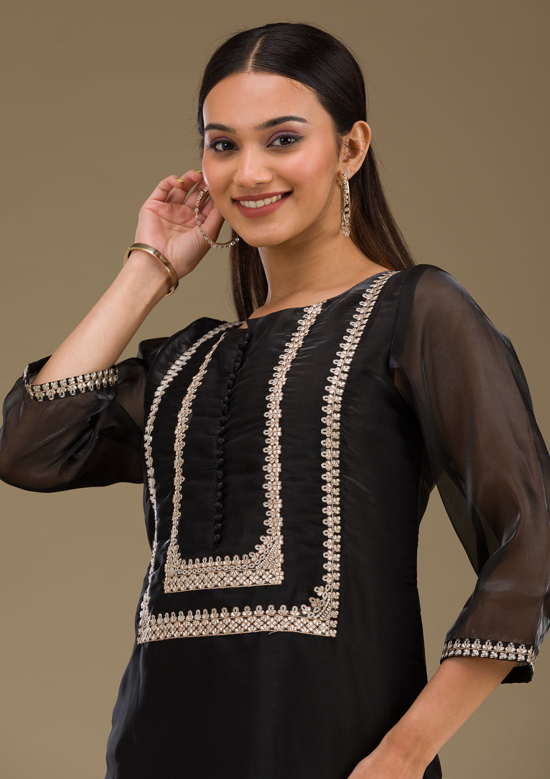 Black Zariwork  Organza Fabric Readymade Salwar Suit