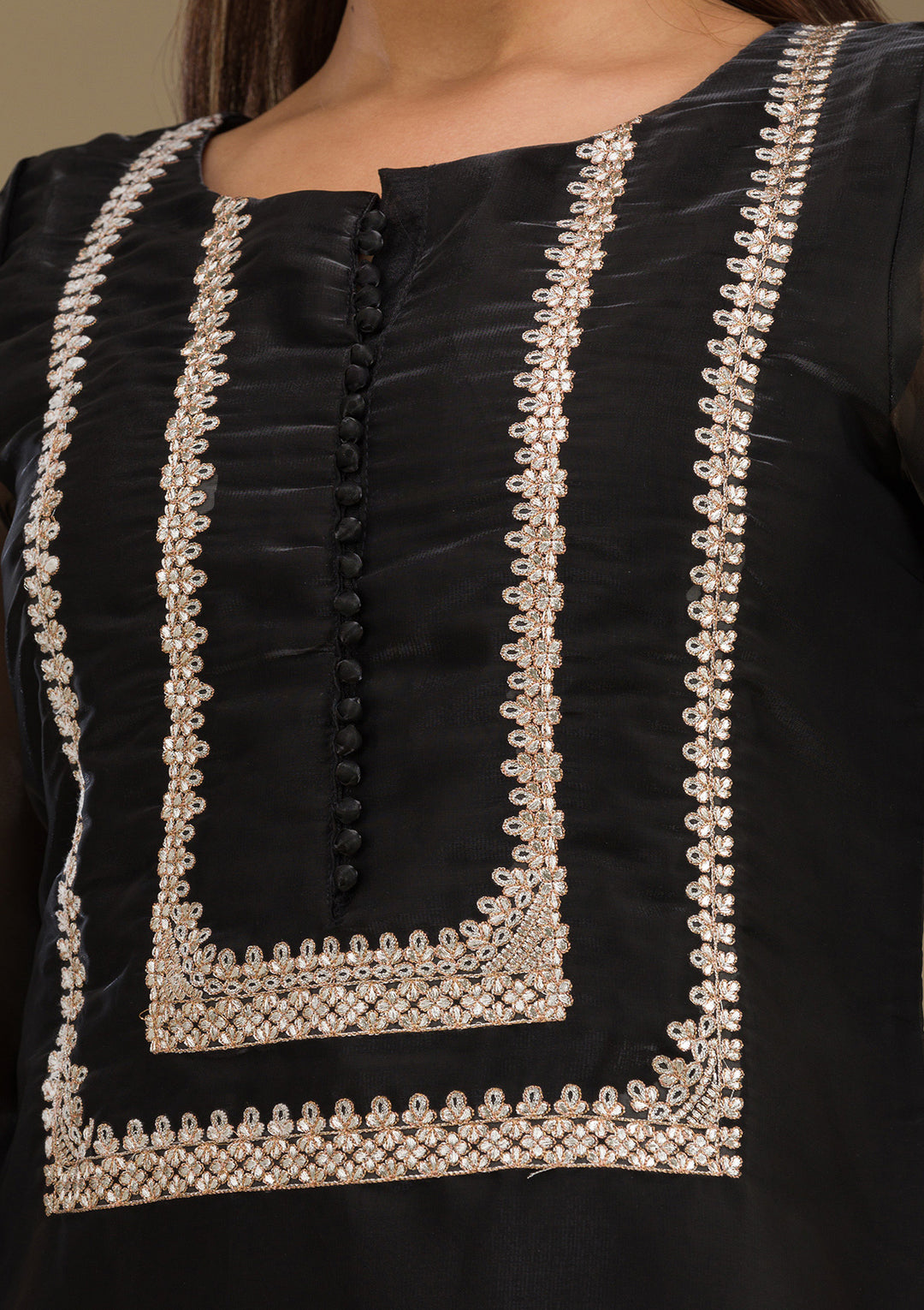 Black Zariwork  Organza Fabric Readymade Salwar Suit