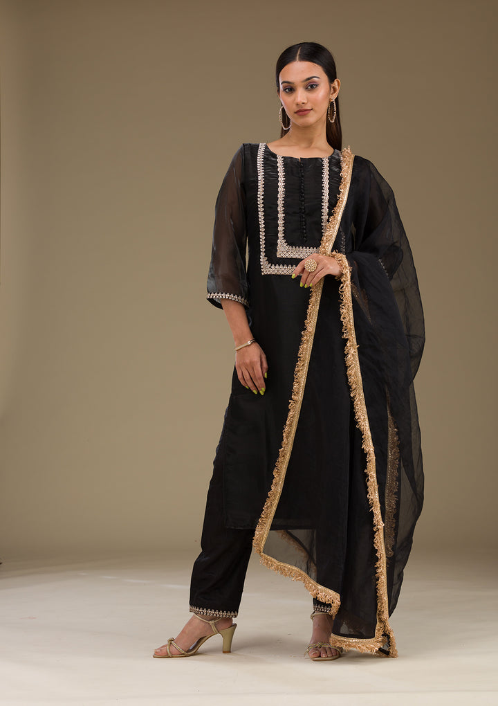 Black Zariwork  Organza Fabric Readymade Salwar Suit