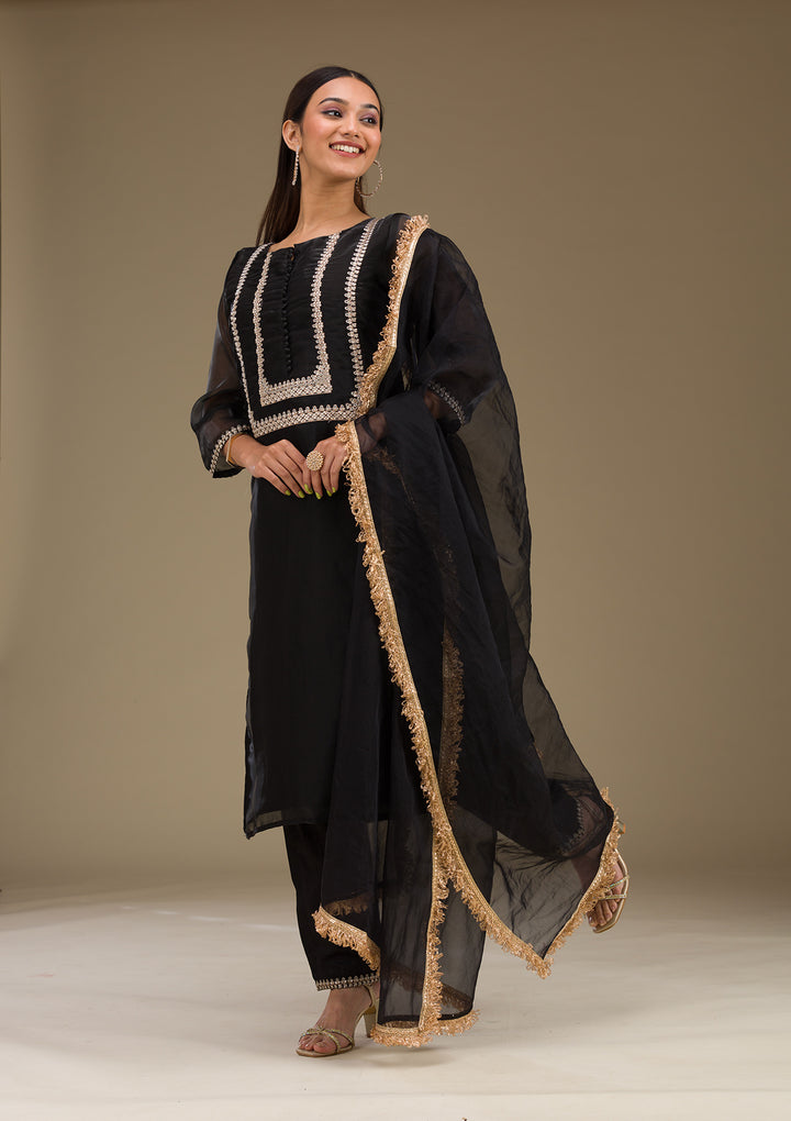 Black Zariwork  Organza Fabric Readymade Salwar Suit