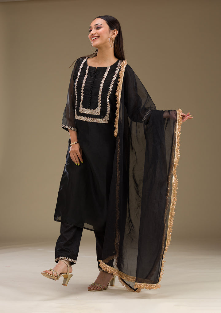 Black Zariwork  Organza Fabric Readymade Salwar Suit