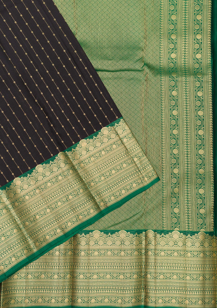 Black Silk Stripes Gold Zariwork Saree With Matching Blouse Piece