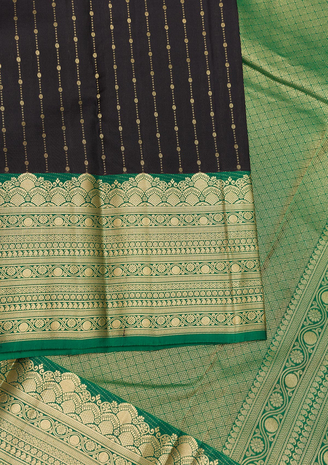 Black Silk Stripes Gold Zariwork Saree With Matching Blouse Piece