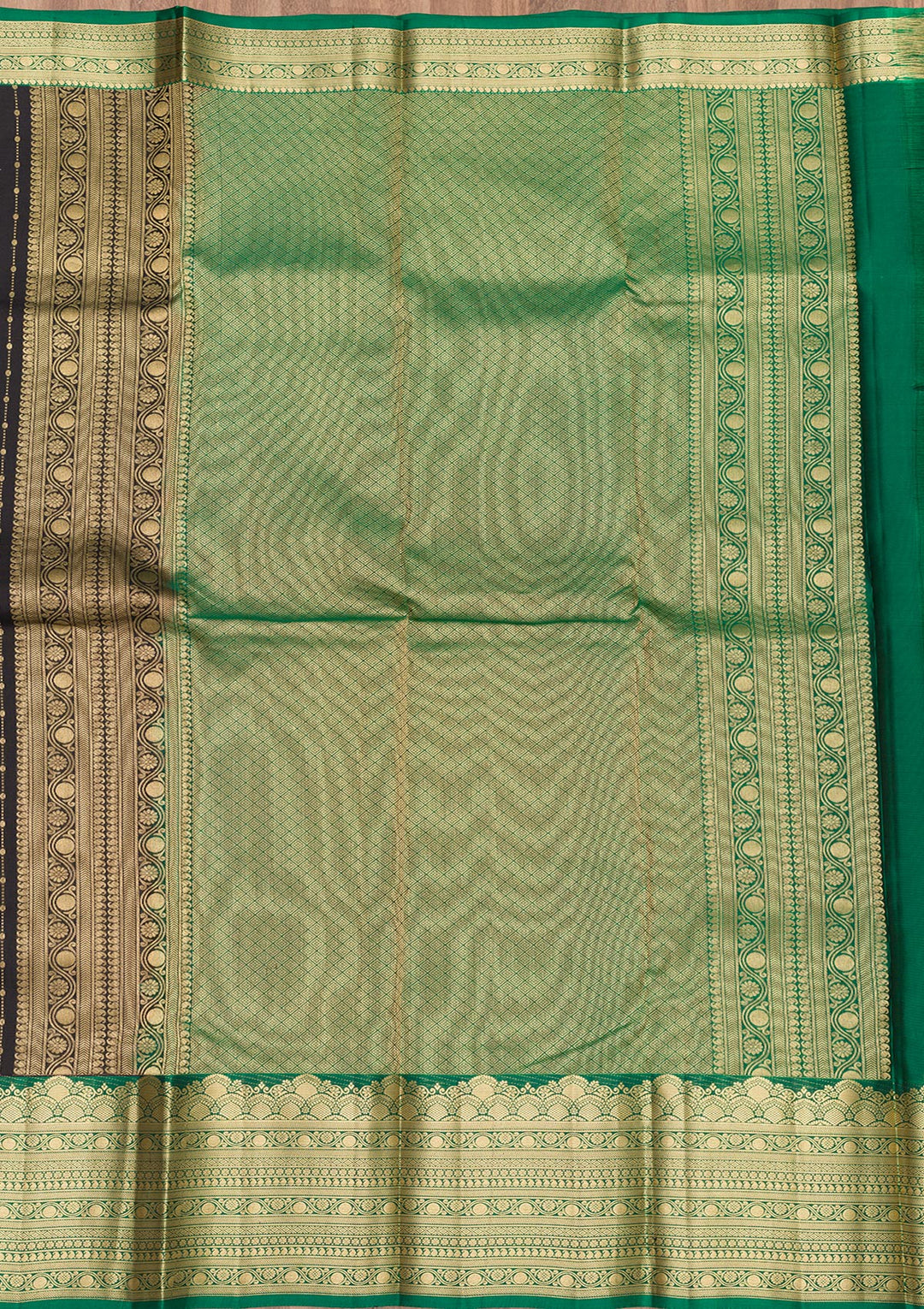 Black Silk Stripes Gold Zariwork Saree With Matching Blouse Piece