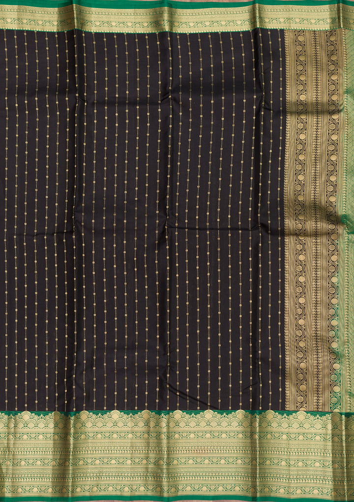Black Silk Stripes Gold Zariwork Saree With Matching Blouse Piece