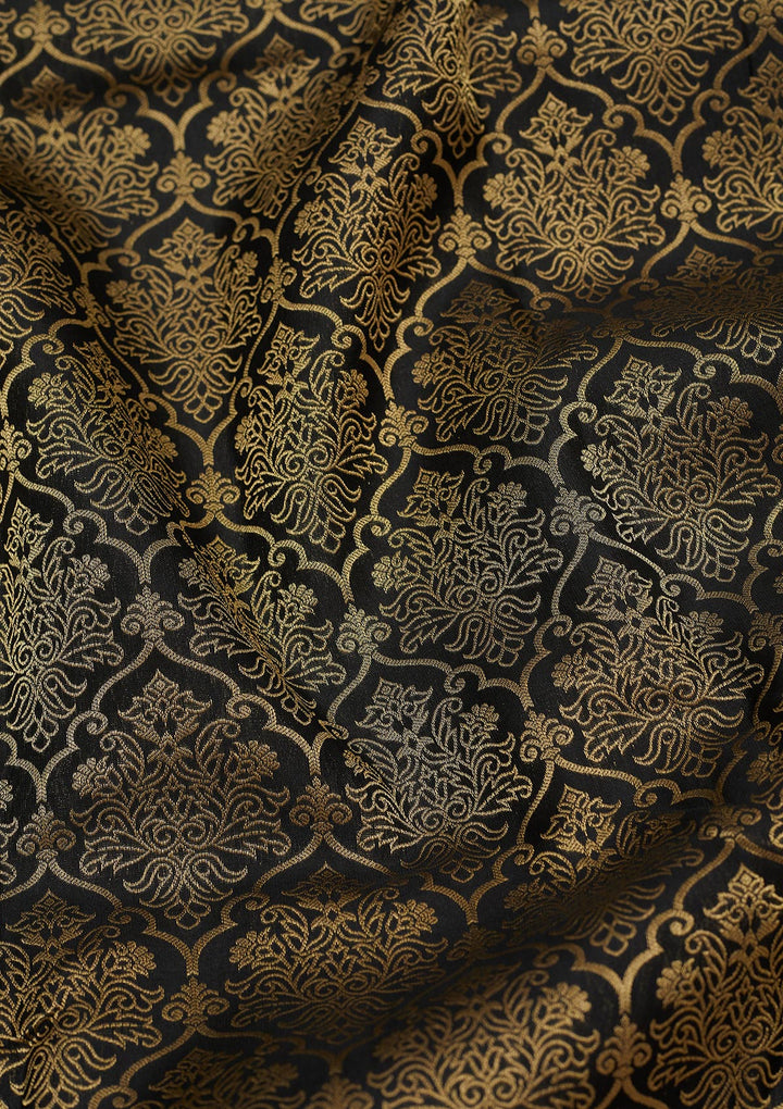 Black Silk Jaal Gold Zariwork Saree With Matching Blouse Piece