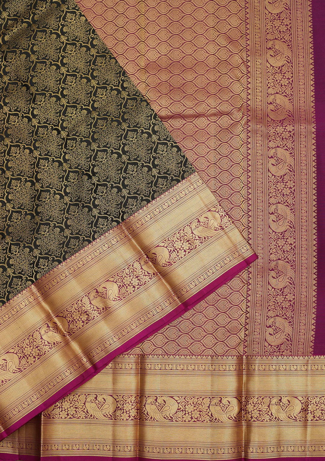 Black Silk Jaal Gold Zariwork Saree With Matching Blouse Piece