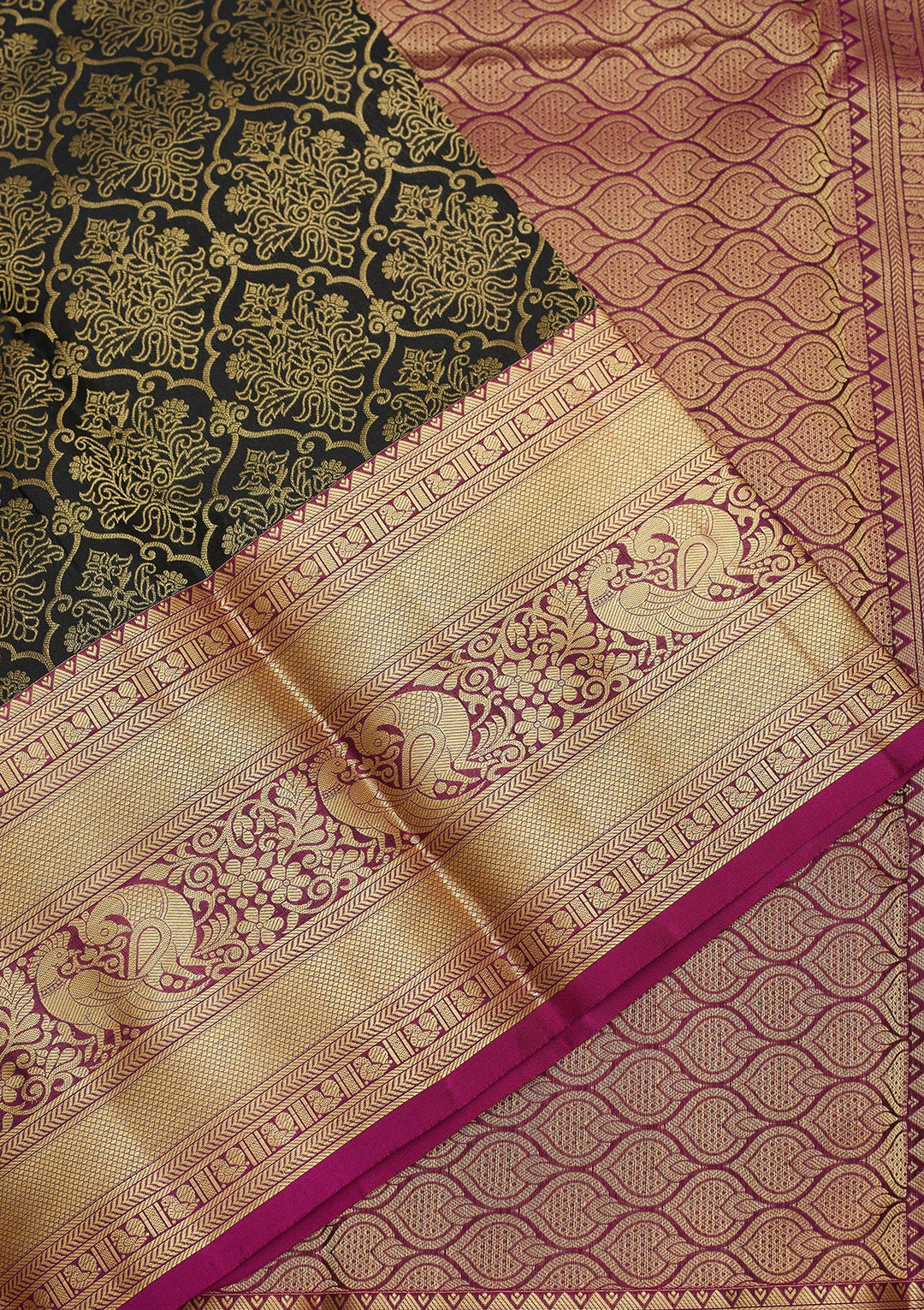 Black Silk Jaal Gold Zariwork Saree With Matching Blouse Piece