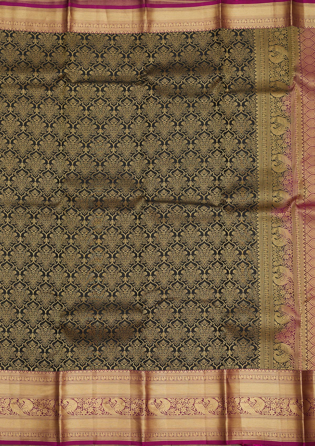 Black Silk Jaal Gold Zariwork Saree With Matching Blouse Piece