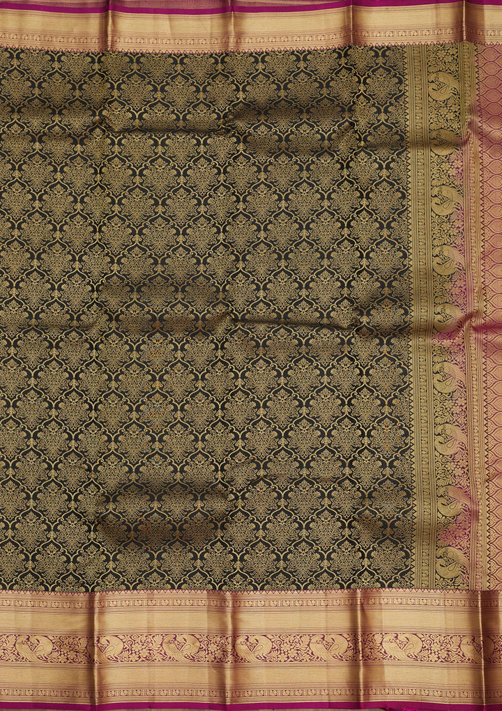 Black Silk Jaal Gold Zariwork Saree With Matching Blouse Piece