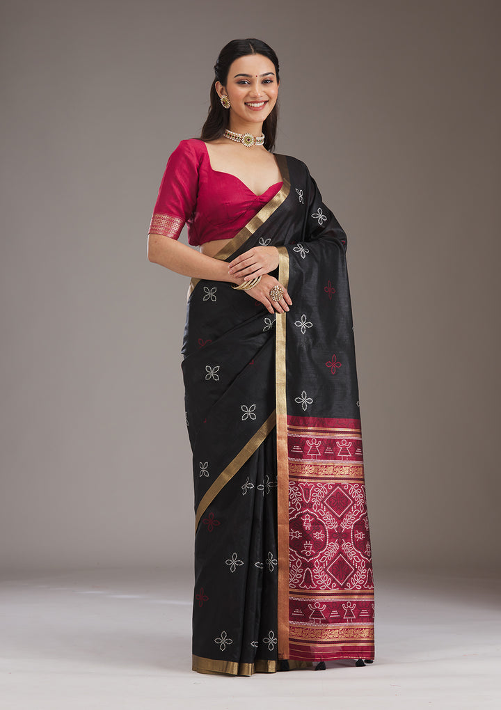Black Silk Buti Saree With Matching Blouse Piece