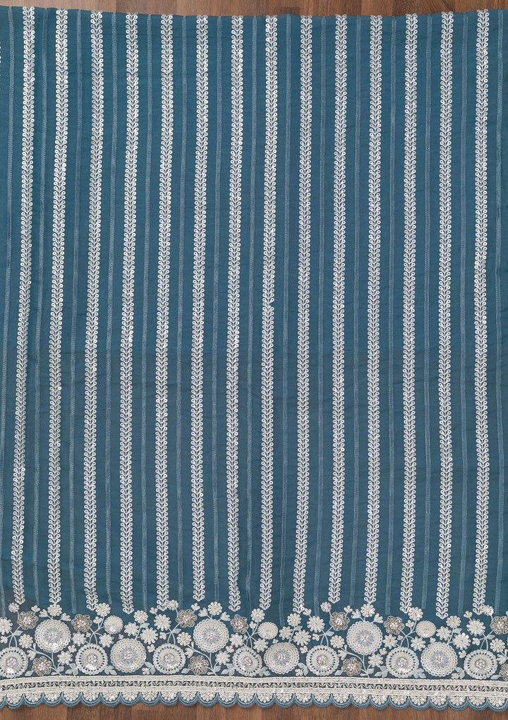 Blue Crepe Sequins Unstitched Dress Material With Matching Bottom And Dupatta
