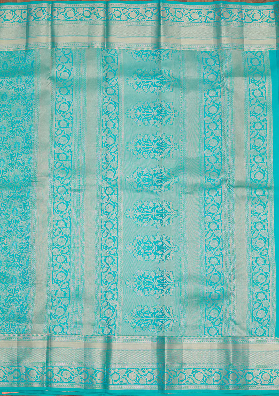 Blue Pure Silk Jaal Gold Zariwork Saree With Matching Blouse Piece