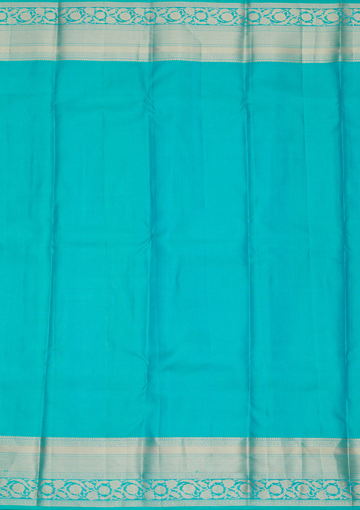 Blue Pure Silk Jaal Gold Zariwork Saree With Matching Blouse Piece