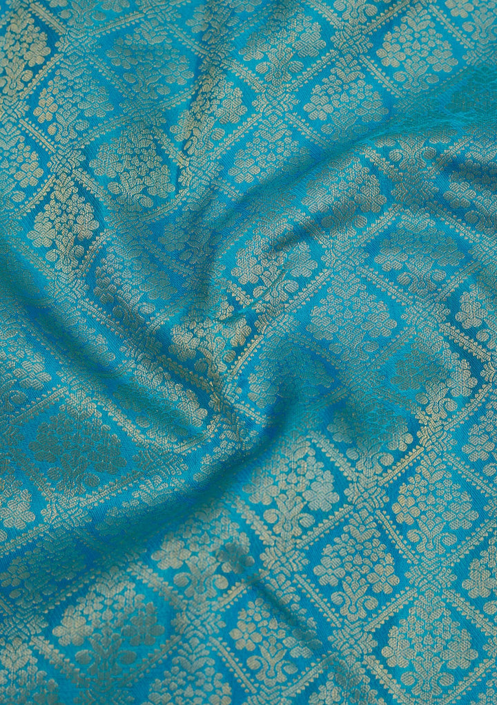 Blue Pure Silk Jaal Zariwork Saree With Matching Blouse Piece