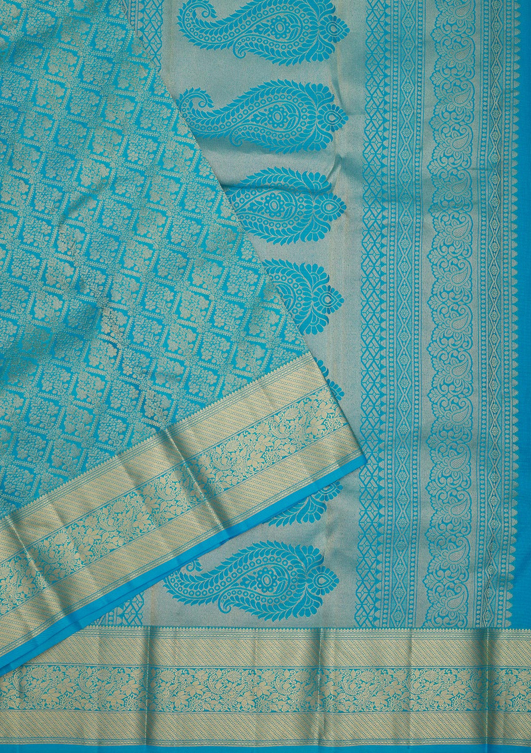 Blue Pure Silk Jaal Zariwork Saree With Matching Blouse Piece