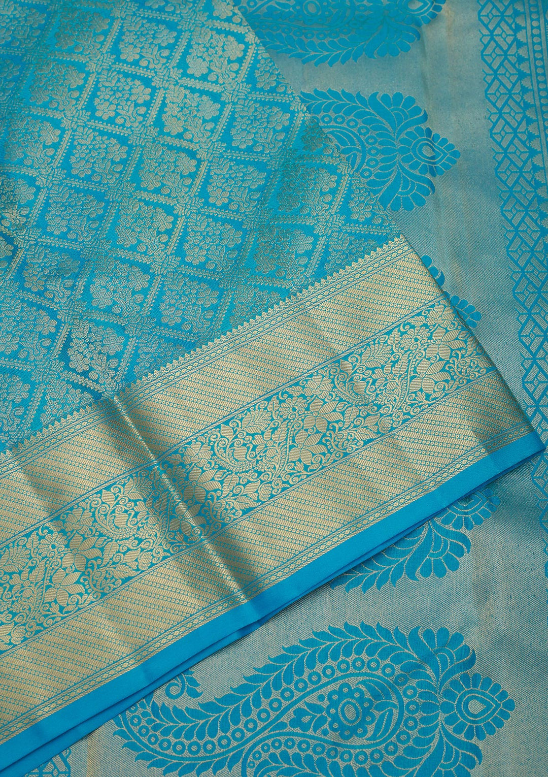 Blue Pure Silk Jaal Zariwork Saree With Matching Blouse Piece