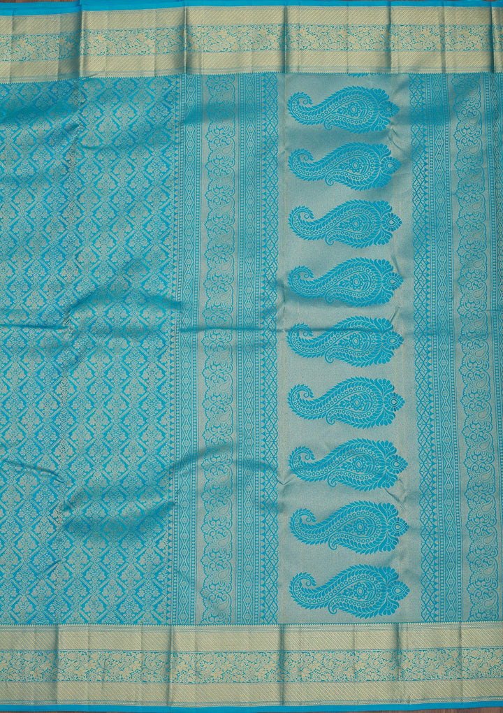 Blue Pure Silk Jaal Zariwork Saree With Matching Blouse Piece