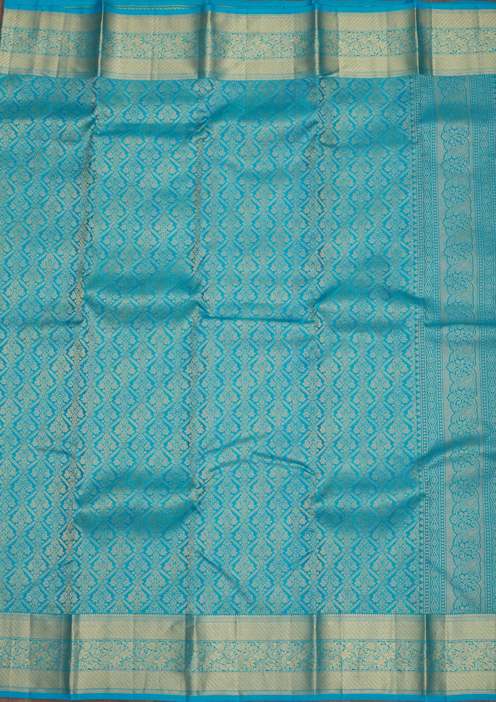 Blue Pure Silk Jaal Zariwork Saree With Matching Blouse Piece