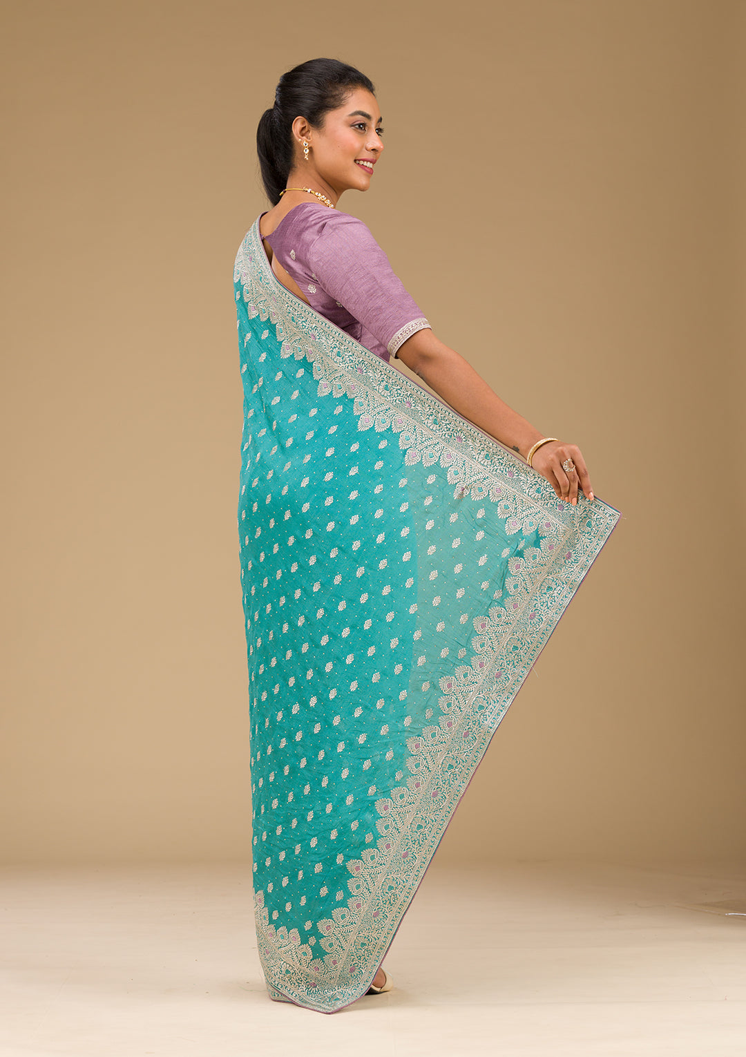 Blue Silk Silver Zariwork Saree With Matching Blouse Piece