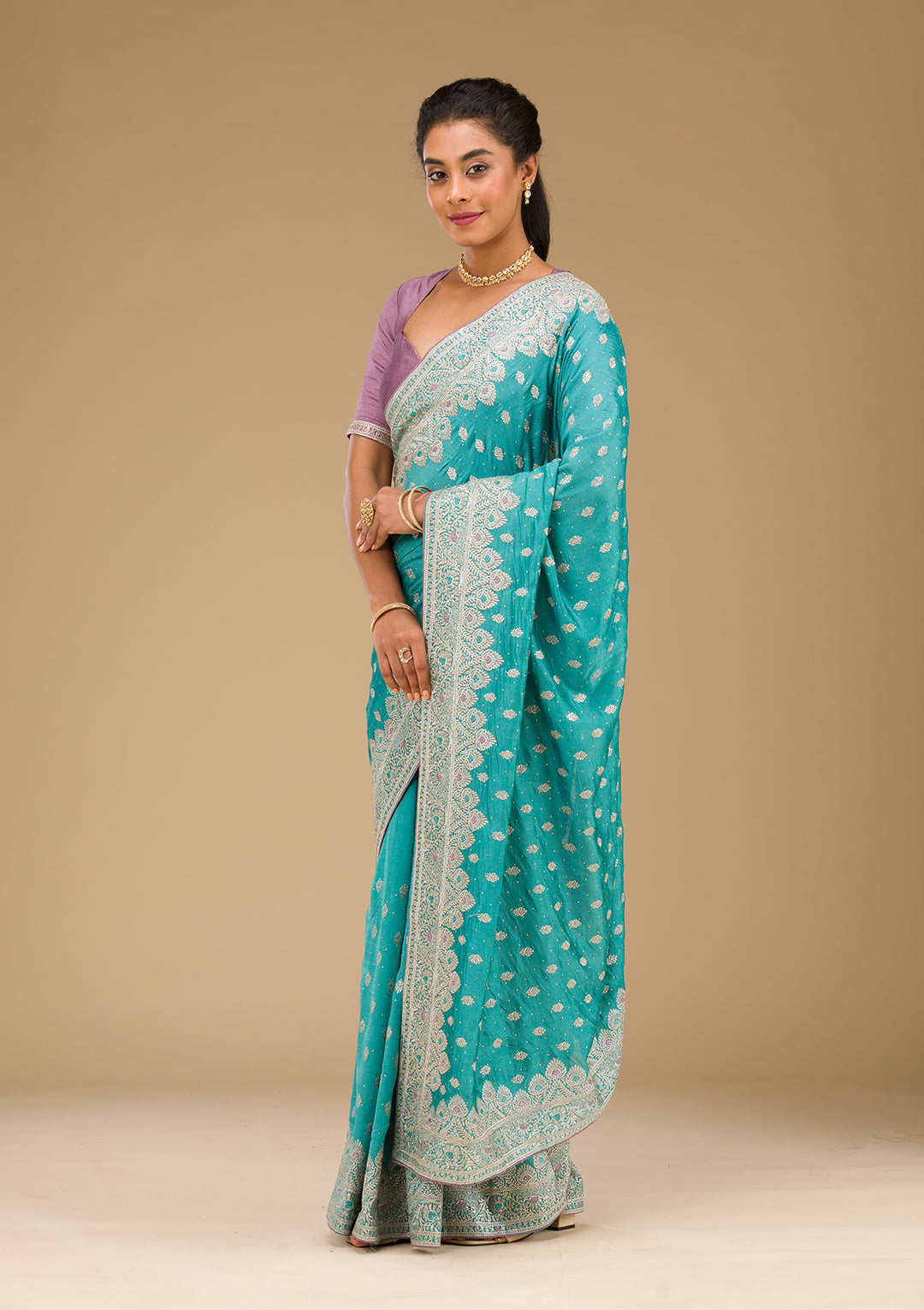 Blue Silk Silver Zariwork Saree With Matching Blouse Piece