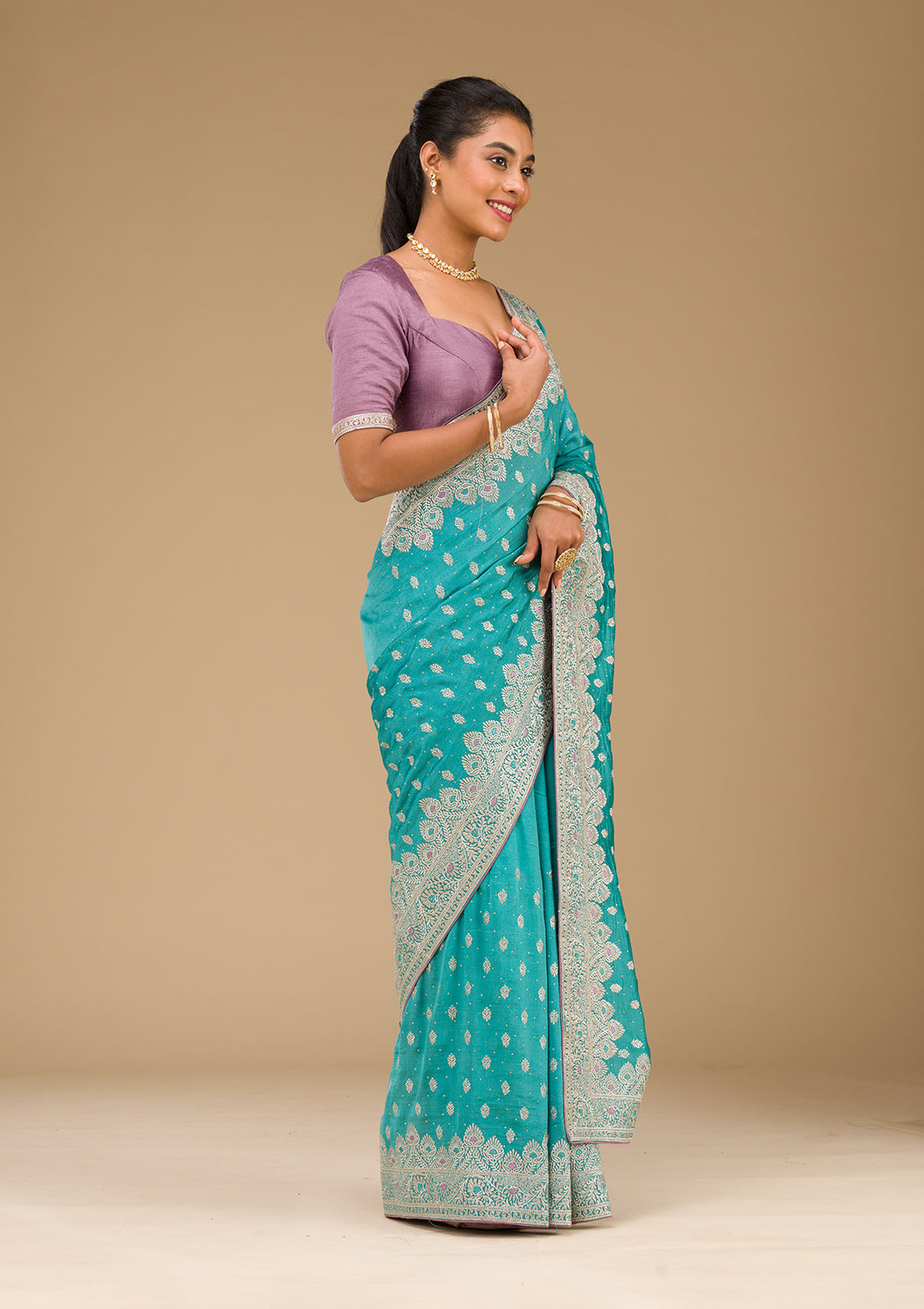Blue Silk Silver Zariwork Saree With Matching Blouse Piece