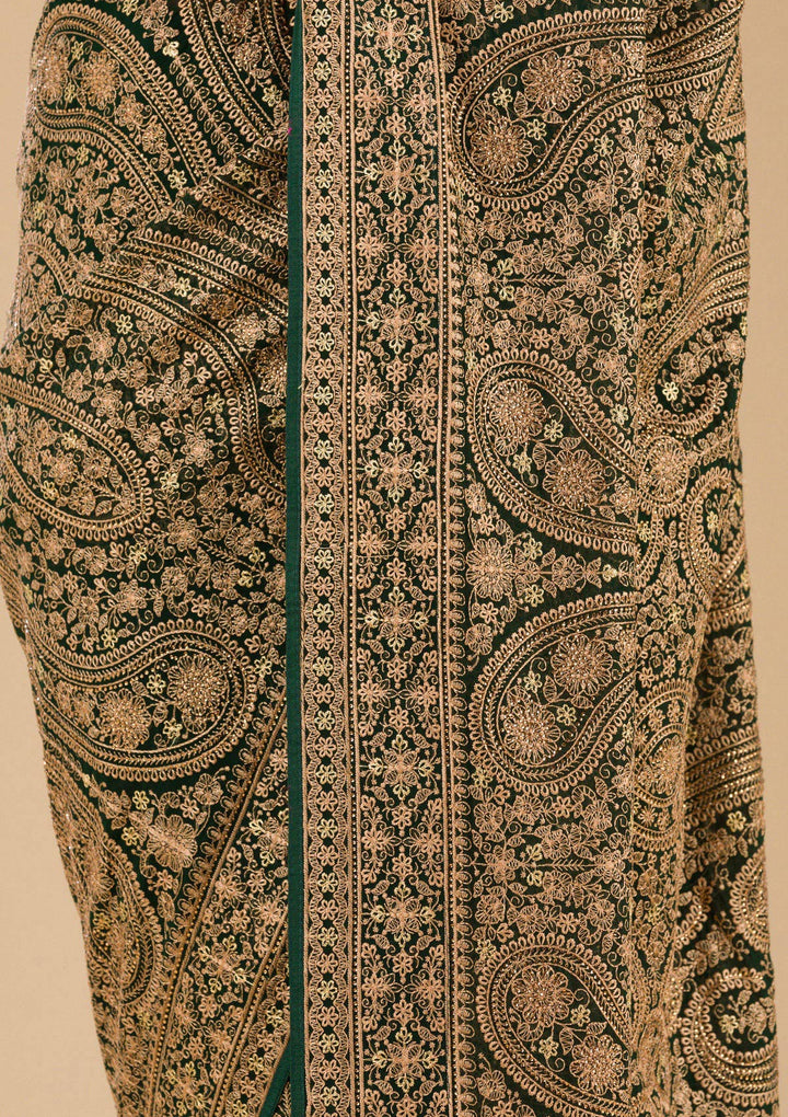 Bottle Green Zariwork Georgette Saree