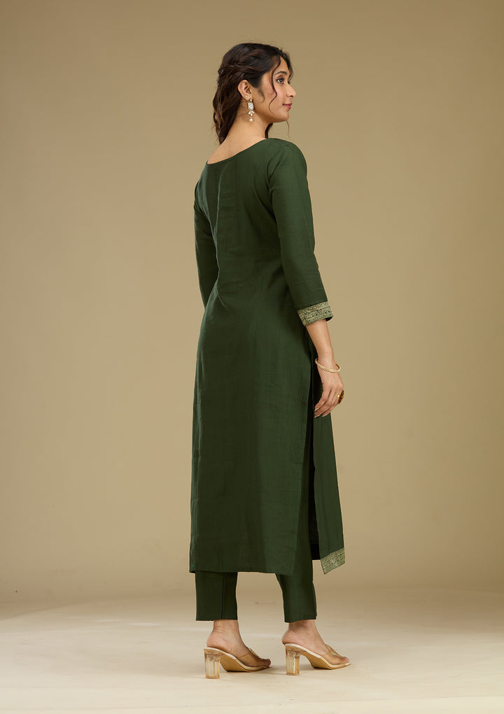 Bottle Green Zariwork Semi Crepe Readymade Salwar Suit