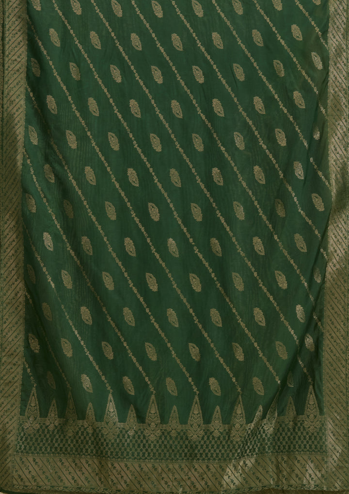 Bottle Green Zariwork Semi Crepe Readymade Salwar Suit