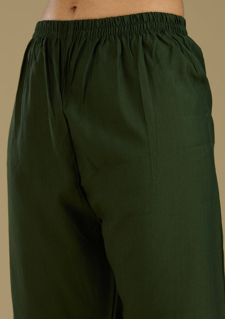 Bottle Green Zariwork Semi Crepe Readymade Salwar Suit