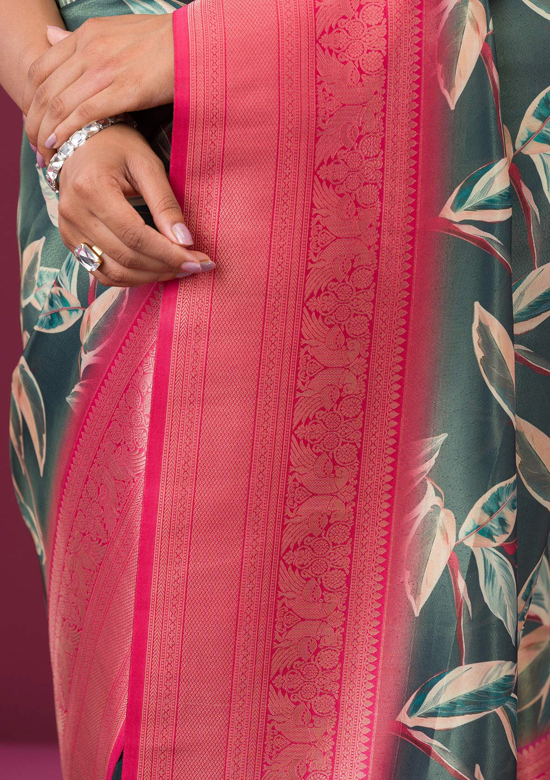 Bottle Green Printed Art Silk Saree