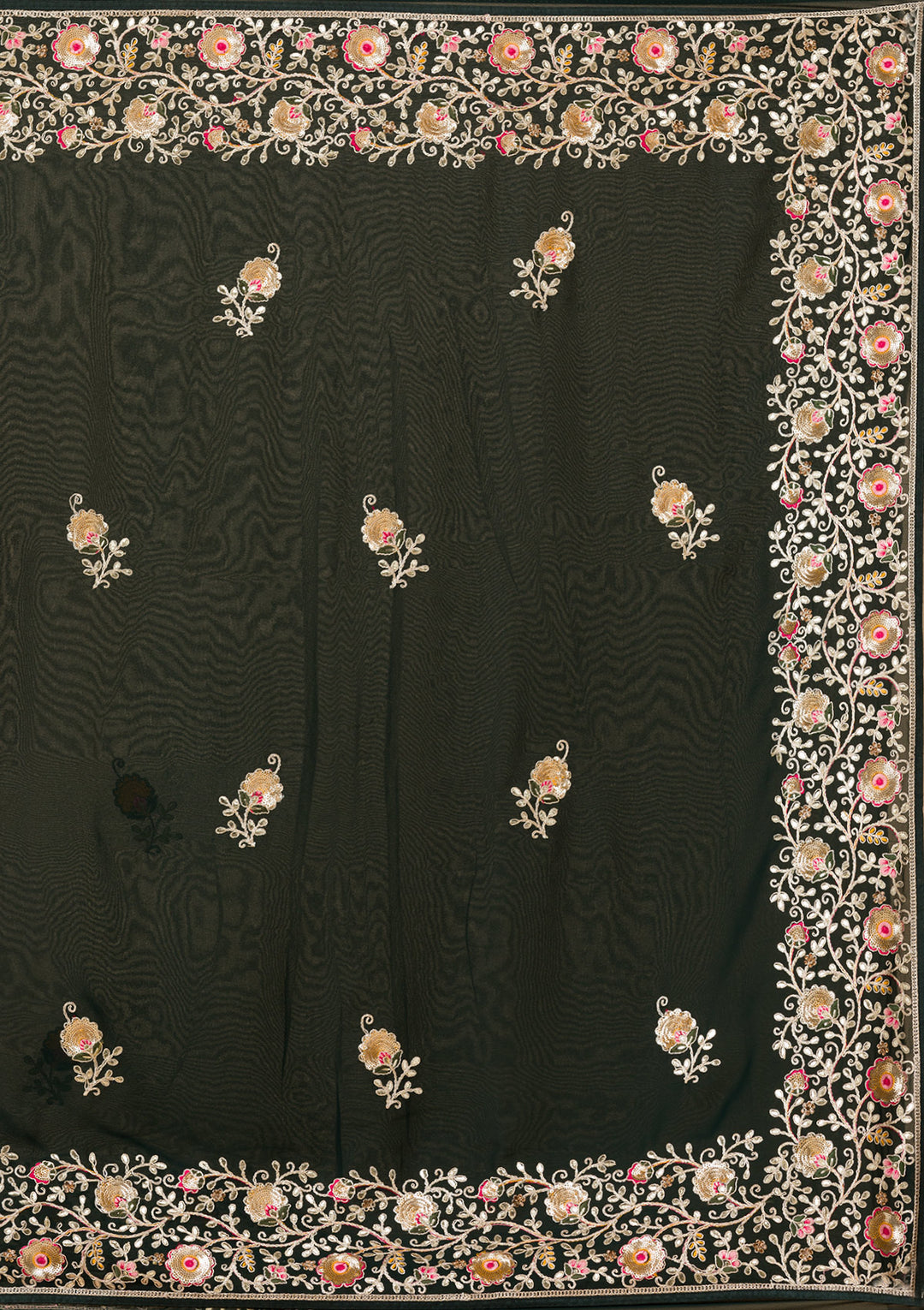 Bottle Green Sequins Georgette Saree