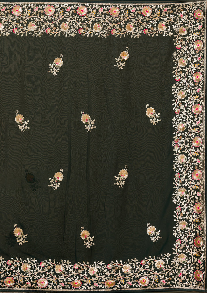 Bottle Green Sequins Georgette Saree