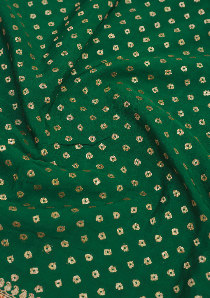 Bottle Green Zariwork (Gold) Georgette Silk Saree