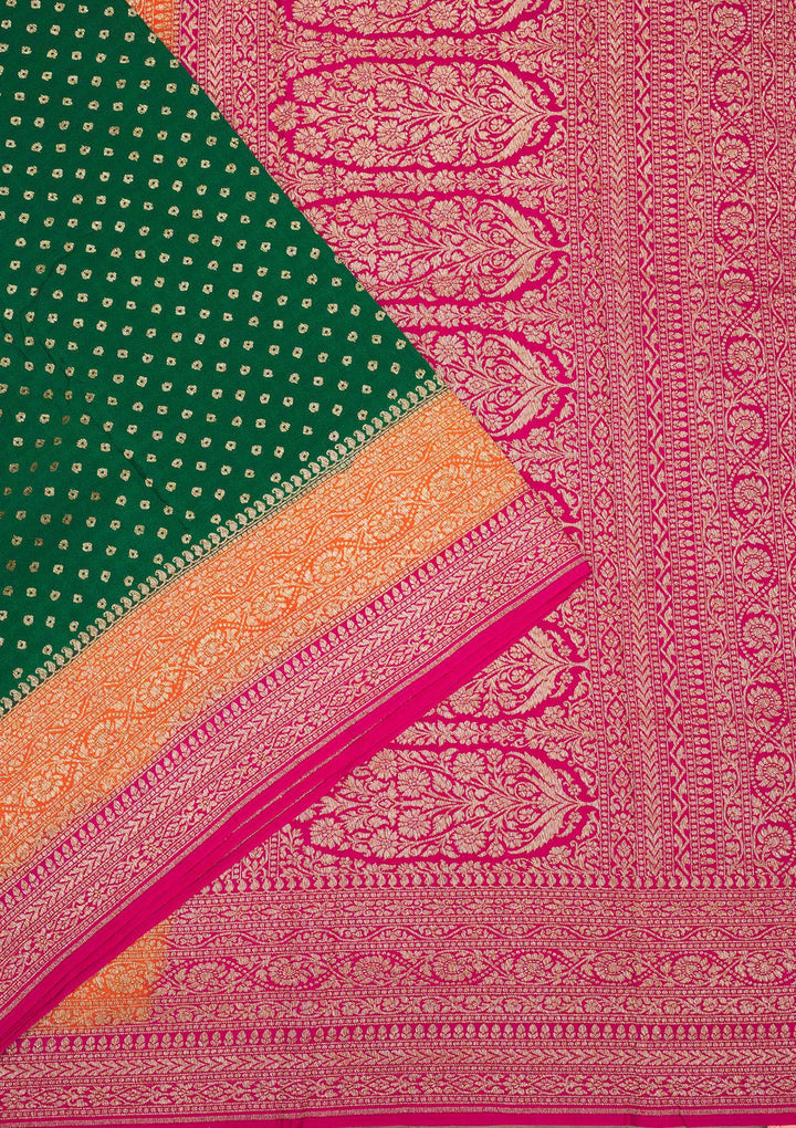 Bottle Green Zariwork (Gold) Georgette Silk Saree