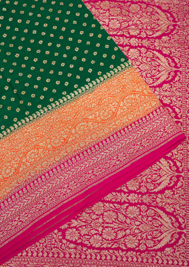 Bottle Green Zariwork (Gold) Georgette Silk Saree