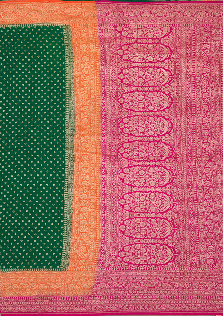 Bottle Green Zariwork (Gold) Georgette Silk Saree