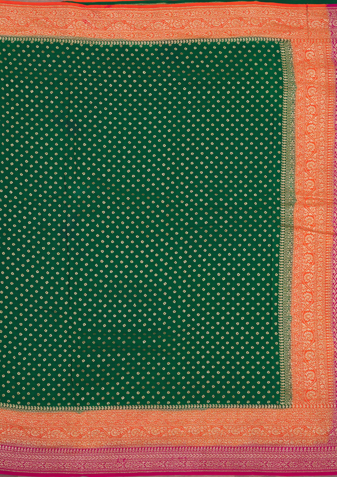Bottle Green Zariwork (Gold) Georgette Silk Saree